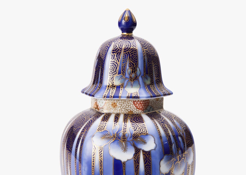 染錦金彩あやめ 冠付六角7寸壺（アウトレット品） | WEB有田陶器市