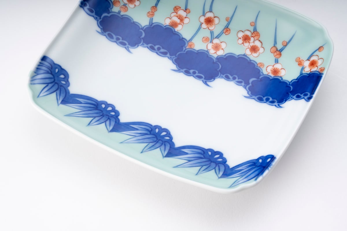 松竹梅紋 木瓜型明治角皿（アウトレット品） | WEB有田陶器市 ｜ 深川 