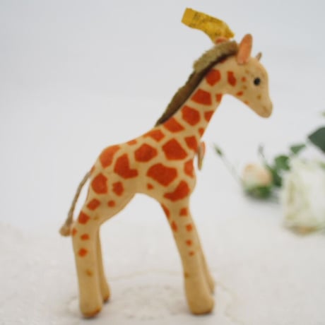 送料無料★シュタイフ★Giraffe 14cm オールID's完品★1968年製(最小サイズの)キリン/ベルベットの麒麟★アンティーク/ビンテージ★STEIFF/Steiff★