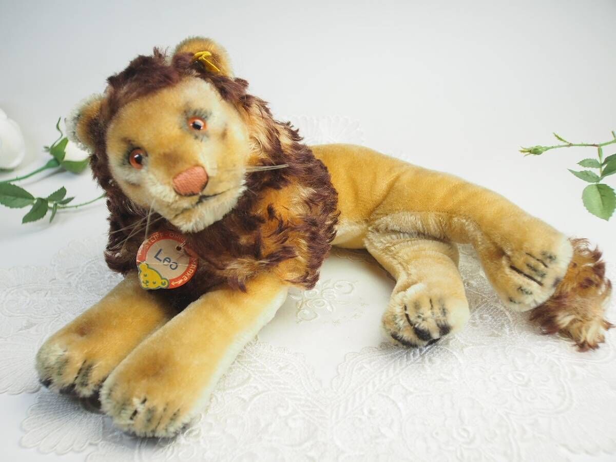 送料無料★シュタイフ★Leo Lion 22cm オールID's完品★(初期№タグ付き)レオライオン/寛ぎポーズのライオン★STEIFF★
