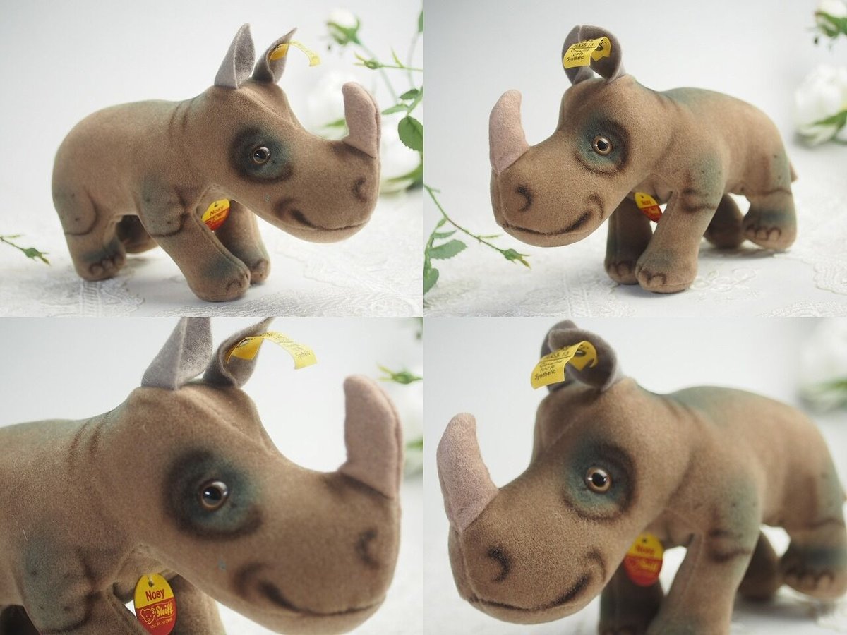 送料無料★シュタイフ★Rhinoceros Nosy 12cm オールID's完品★サイのノージー/犀★ビンテージ★STEIFF★