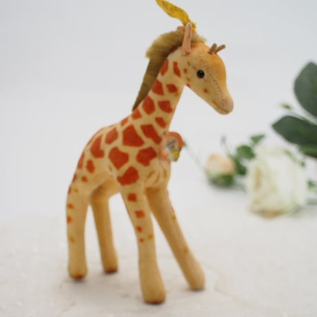 送料無料★シュタイフ★Giraffe 14cm オールID's完品★1968年製(最小サイズの)キリン/ベルベットの麒麟★アンティーク/ビンテージ★STEIFF/Steiff★