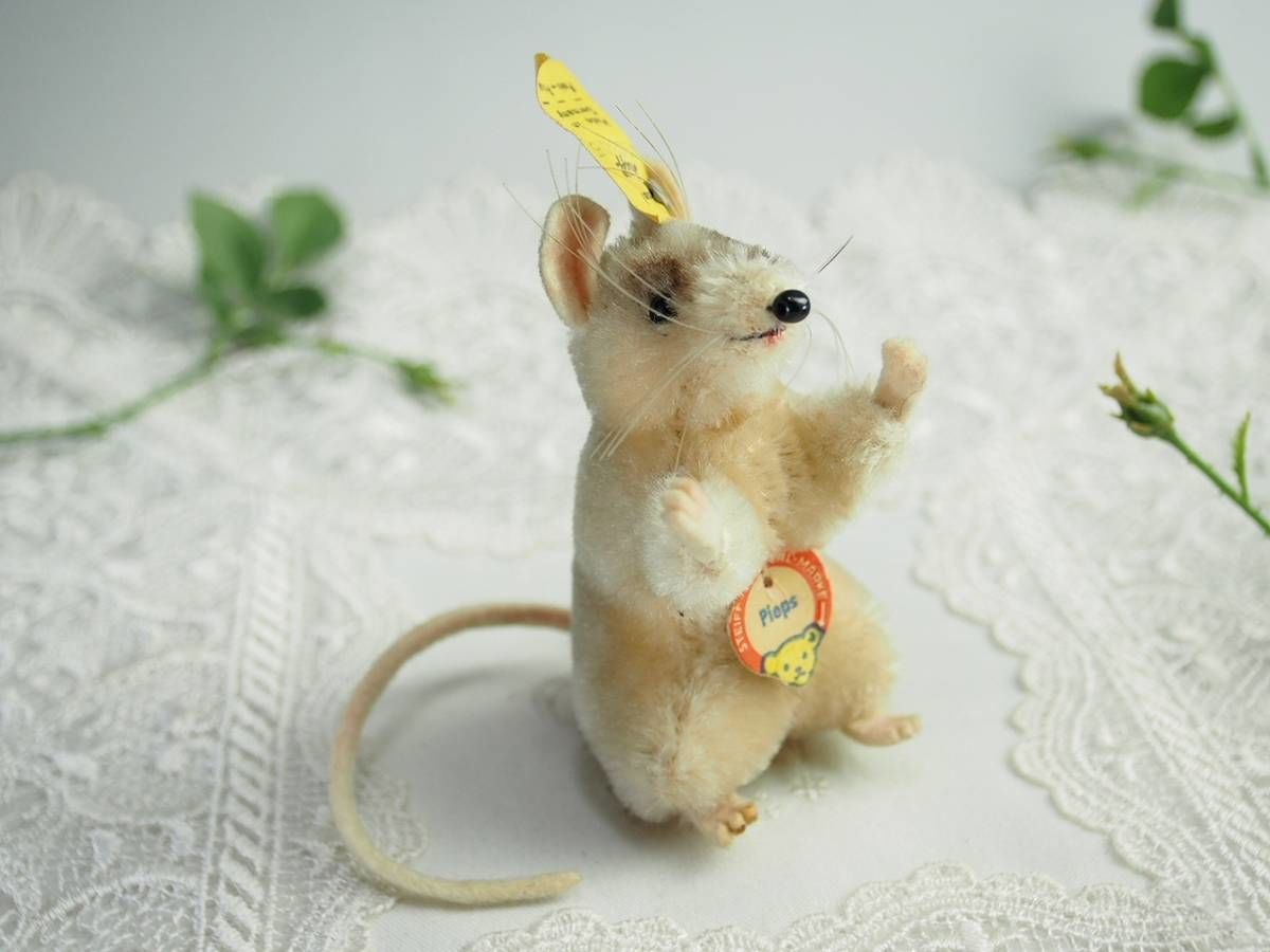 送料無料★シュタイフ★Pieps Mouse 8cm オールID's完品★ネズミのピープス/黒目の鼠★アンティーク★STEIFF★