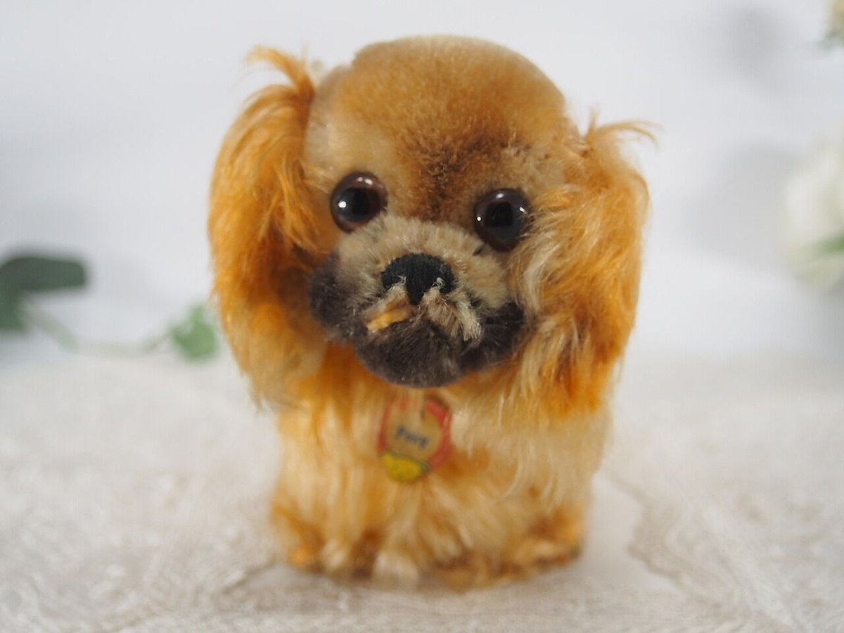 送料無料★シュタイフ★Pekinese Peky 14cm オールID's完品★ペキニーズのペキー/犬★ビンテージ★STEIFF★