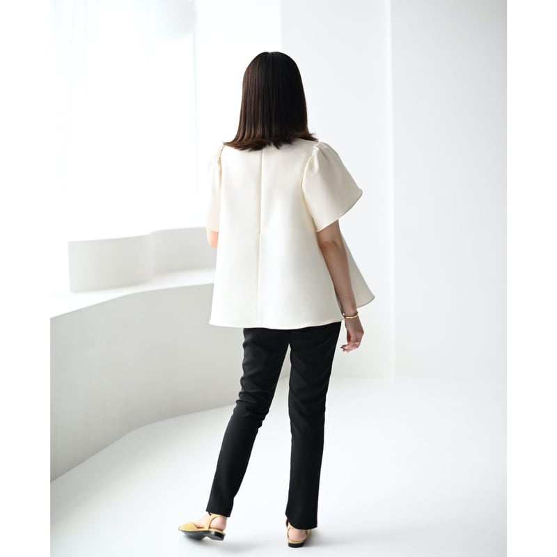 enshia.R チューリップトップス(ivory) an /アン】襟付き/ ドットチュール/ レース切替/ ノースリーブ
