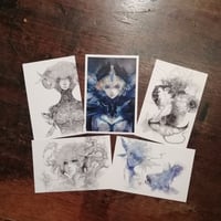 福西ロウ デザインのポストカード5枚セット (1drinkチケット付き） Roe Fukunishi  Postcard Sets 5pcs (with 1drink ticket)