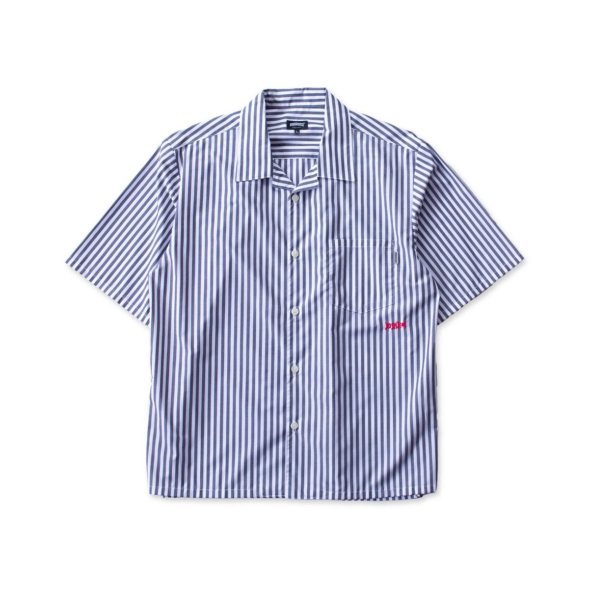 XOSYSTEM｜XO FUNNY LOGO OPEN SHIRT ｜WHT/BLK STRI