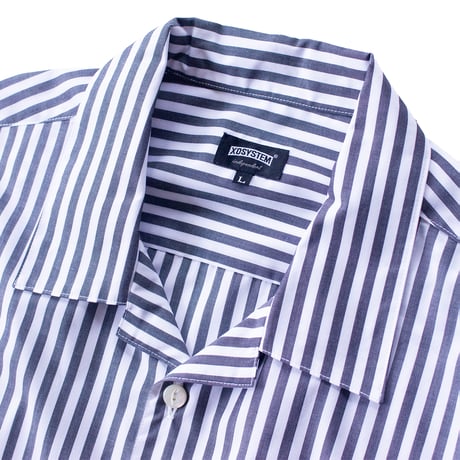 XOSYSTEM｜XO FUNNY LOGO OPEN SHIRT ｜WHT/BLK STRIPE