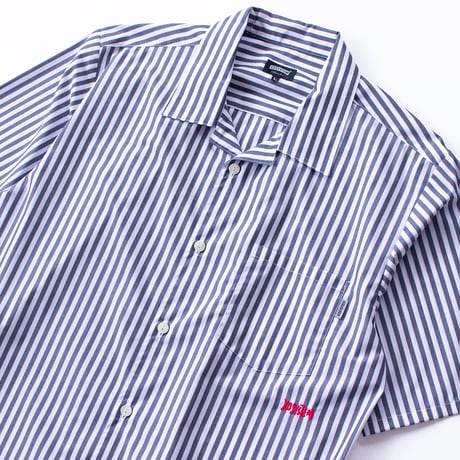 XOSYSTEM｜XO FUNNY LOGO OPEN SHIRT ｜WHT/BLK STRIPE