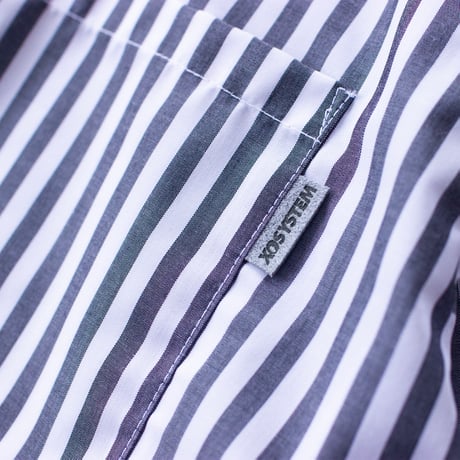 XOSYSTEM｜XO FUNNY LOGO OPEN SHIRT ｜WHT/BLK STRIPE