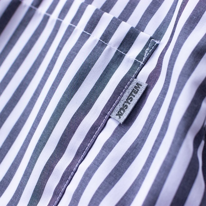 XOSYSTEM｜XO FUNNY LOGO OPEN SHIRT ｜WHT/BLK STRI