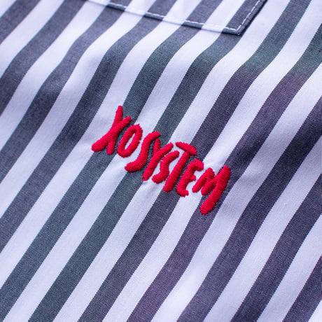 XOSYSTEM｜XO FUNNY LOGO OPEN SHIRT ｜WHT/BLK STRIPE
