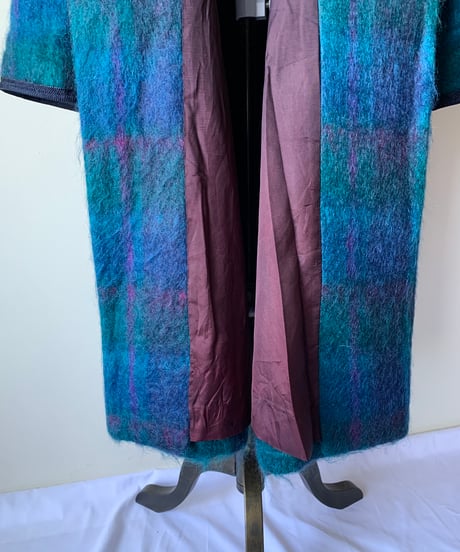 "80s"  MOHAIR Shaggy Check Long Coat