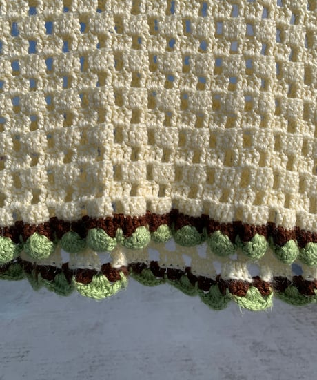 Knitting  Blanket -pale green×brown-