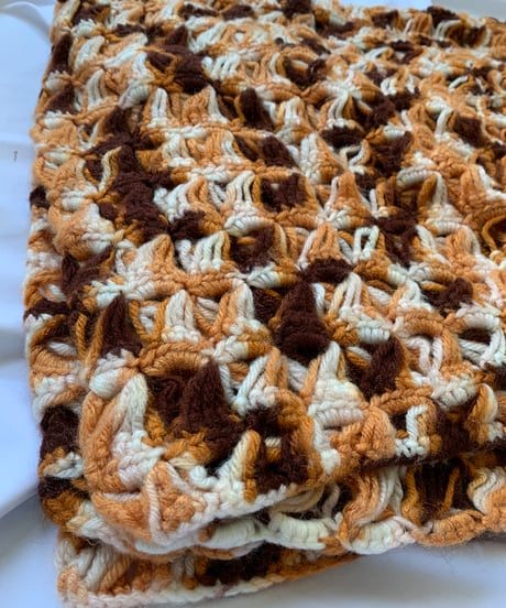Knitting  Blanket -brown×orange-