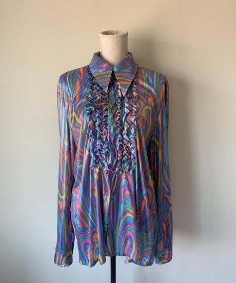 Mesh Fabric Rainbow Frill Blouse