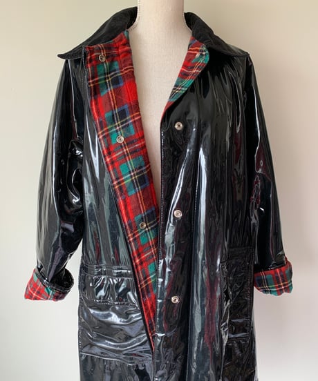 "90s" Lining Tartan Check Vinyl Coat