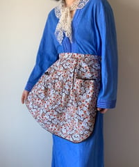 Brown Flower Print Vintage Waist Apron