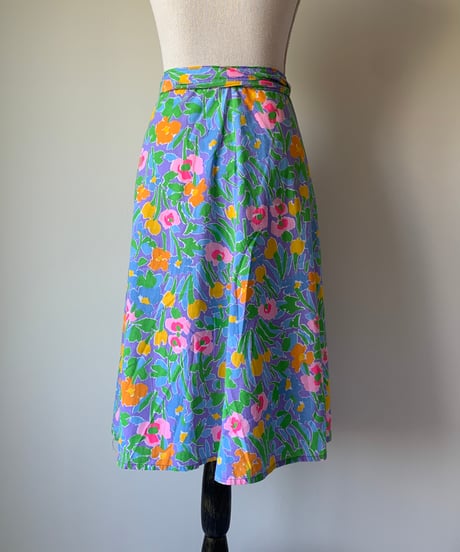 "80s" Flower Print Wrap Skirt
