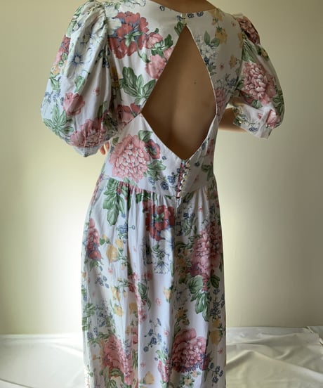 "80s" Back Open Flower Print Dress