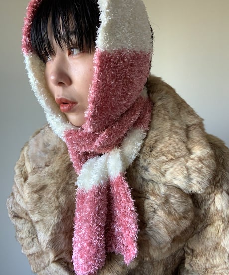 Muffler -White×Pink Border-