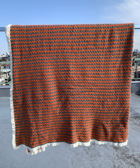 Knitting Big Blanket Rug -orange×blue gray-