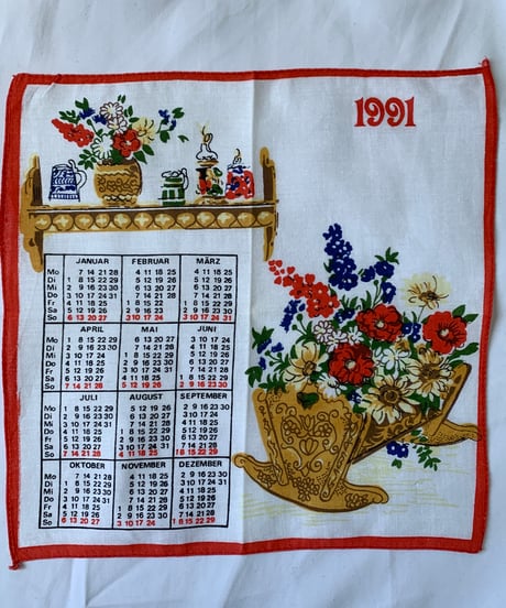 1991 Calendar Print Handkerchief
