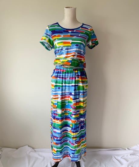 Multi Color Waist Gather Dress