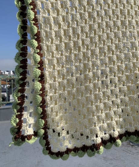 Knitting  Blanket -pale green×brown-