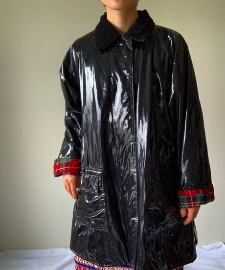 "90s" Lining Tartan Check Vinyl Coat