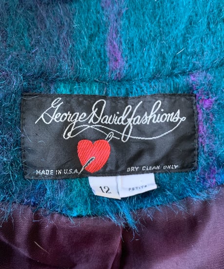 "80s"  MOHAIR Shaggy Check Long Coat