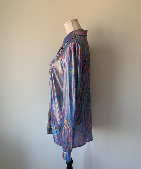 Mesh Fabric Rainbow Frill Blouse