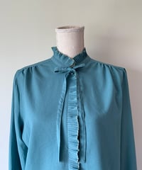 Ribbon Tie Frill Aquamarine Blouse