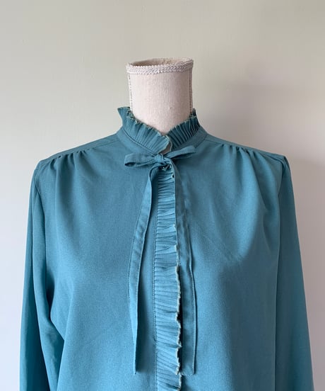 Ribbon Tie Frill Aquamarine Blouse