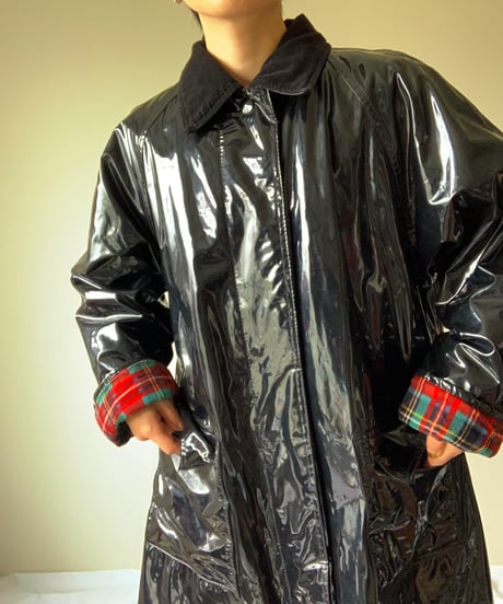 "90s" Lining Tartan Check Vinyl Coat