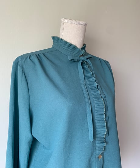 Ribbon Tie Frill Aquamarine Blouse