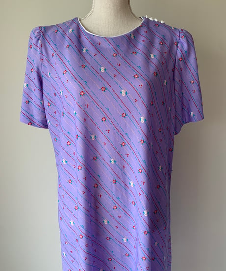 "90s" Flower Print White buttons Dress