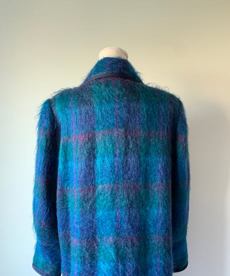 "80s"  MOHAIR Shaggy Check Long Coat