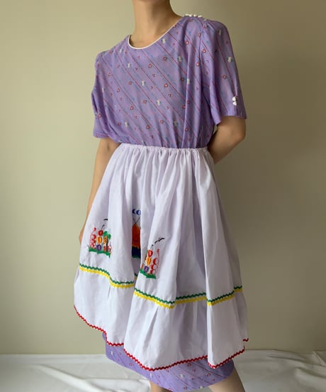 "90s" Flower Print White buttons Dress