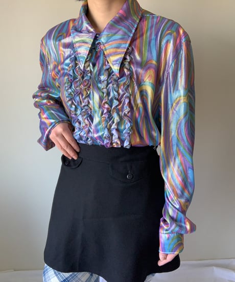 Mesh Fabric Rainbow Frill Blouse