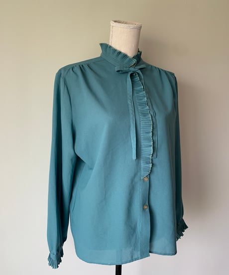 Ribbon Tie Frill Aquamarine Blouse