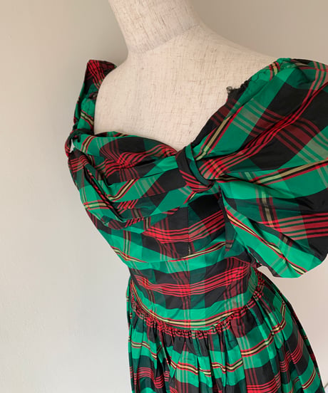 90s Puff sleeve plaid dress