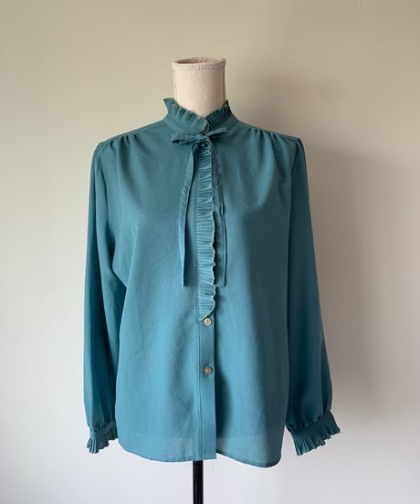 Ribbon Tie Frill Aquamarine Blouse