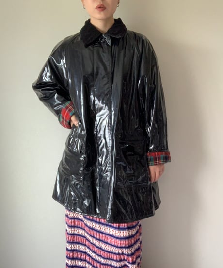 "90s" Lining Tartan Check Vinyl Coat
