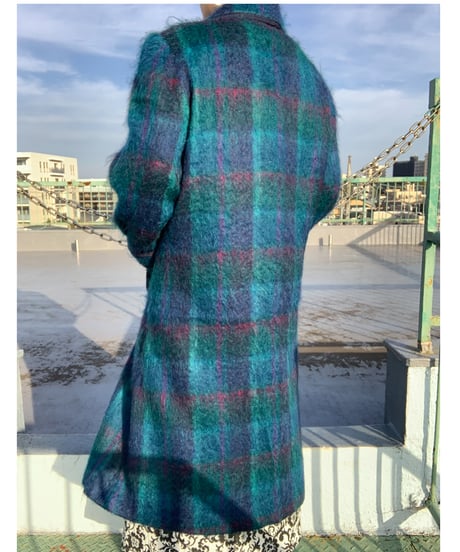 "80s"  MOHAIR Shaggy Check Long Coat