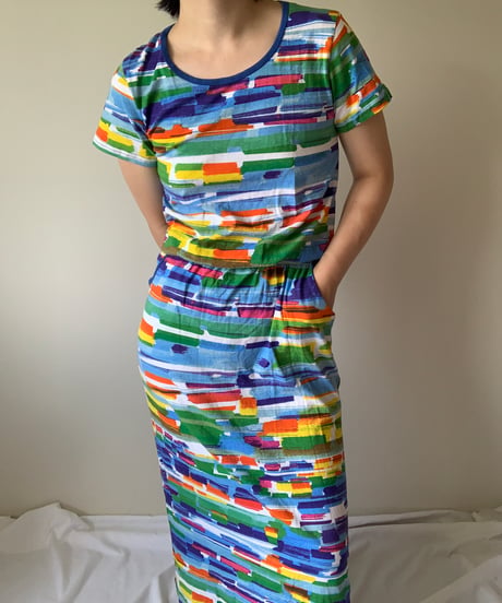 Multi Color Waist Gather Dress