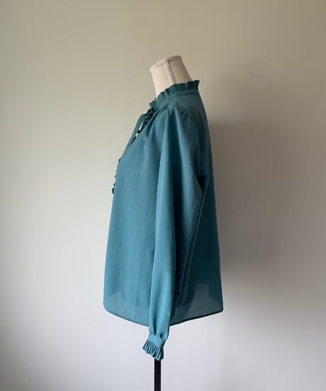Ribbon Tie Frill Aquamarine Blouse