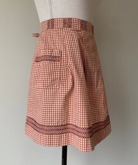 Gingham Check Waist Apron -brown-