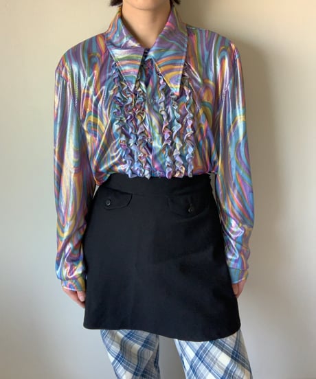 Mesh Fabric Rainbow Frill Blouse