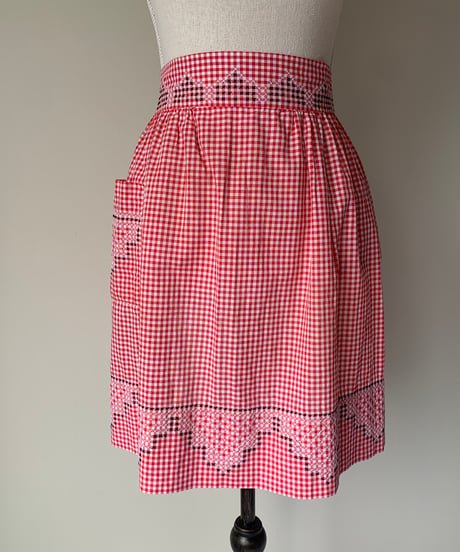 Gingham Check Waist Apron -Red-